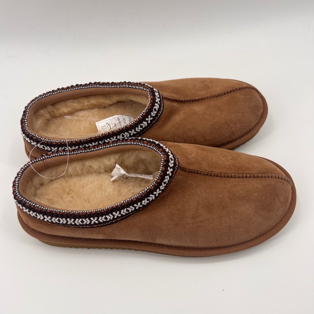 Kirkland Signature Shearling Slipper Suede Chestnut Brown Unisex M9 W10  7771025